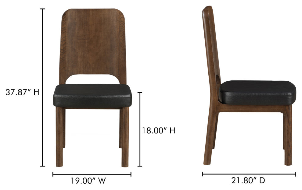 Kerr Dining Chair Walnut Stained Black Vegan Leather-Set of Two