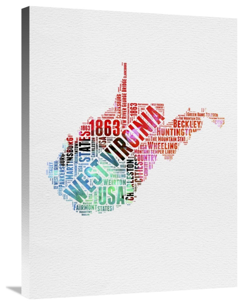 "West Virginia Watercolor Word Cloud" Fine Art Print