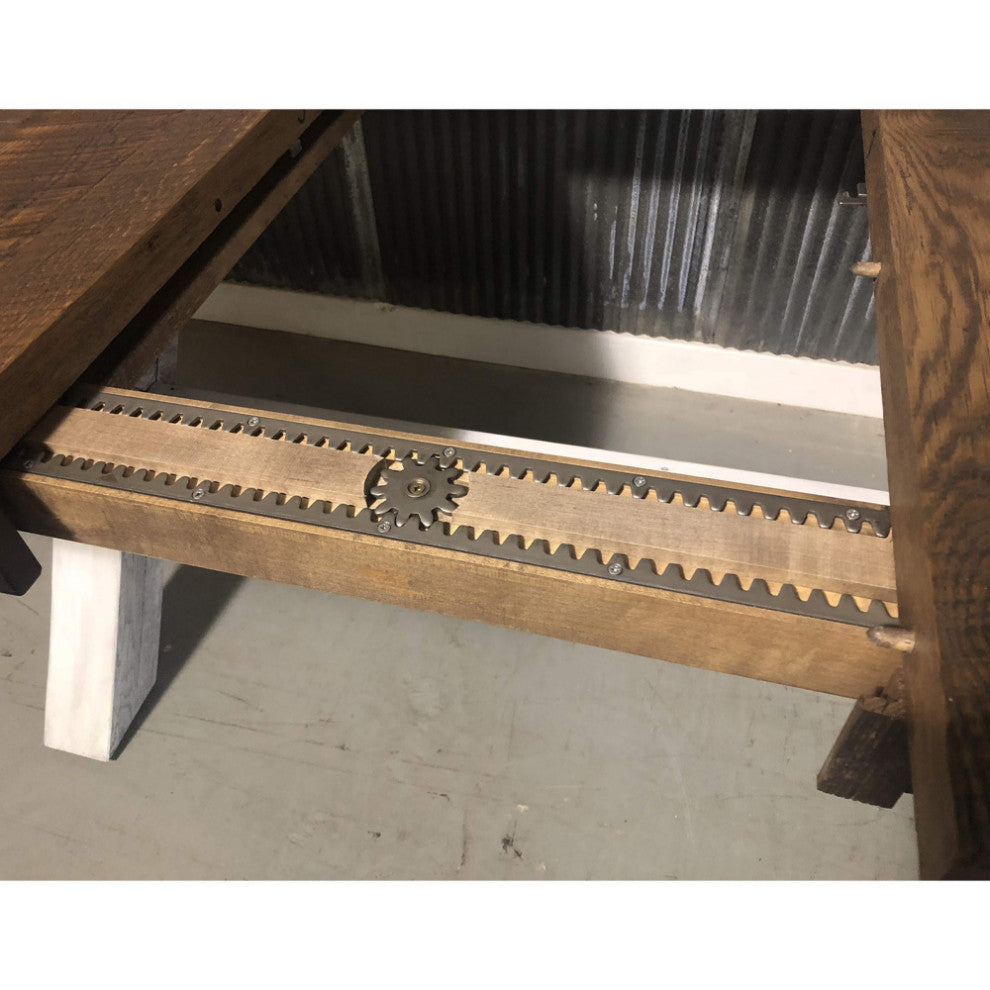 Foster Farmhouse Dining Table, Barnwood, Natural, 42x66, 4 Middle Leaves