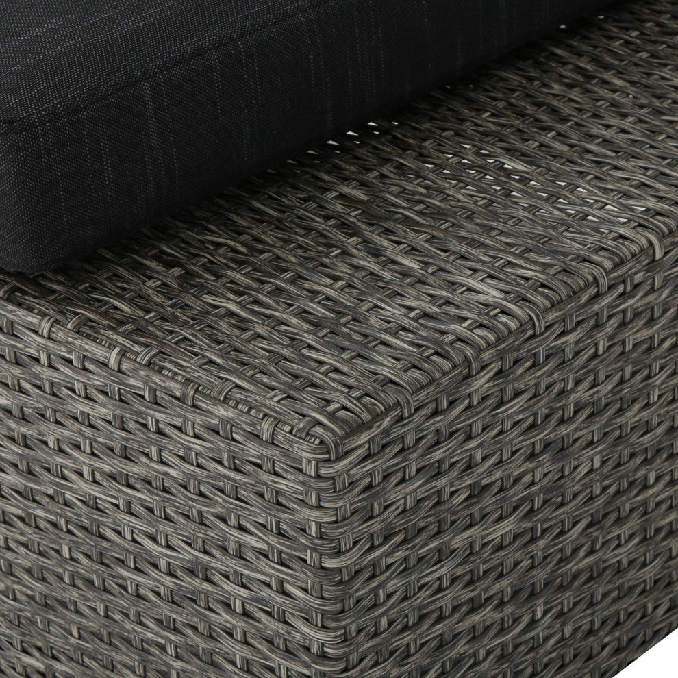 GDF Studio Pueblo Outdoor 7 Seat Wicker V Shaped Sectional Sofa, Cushions