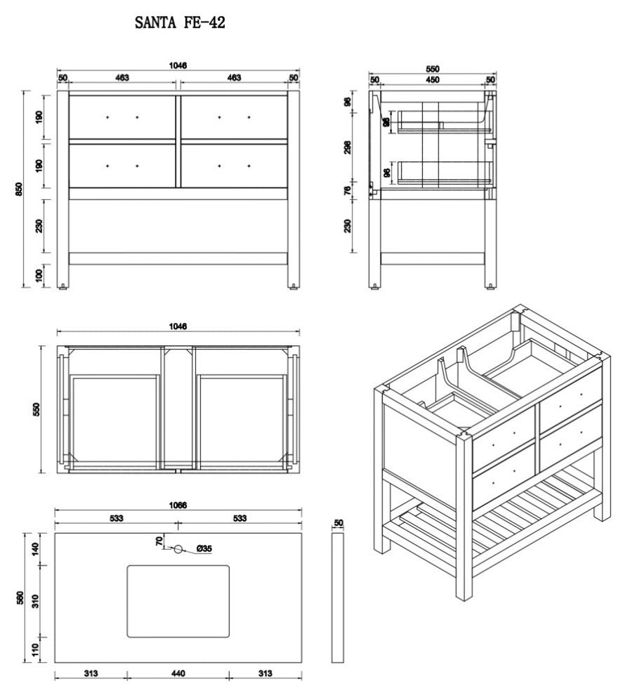 Willow Collections Parker Vanity, Gray, Empira White Quartz, 42"