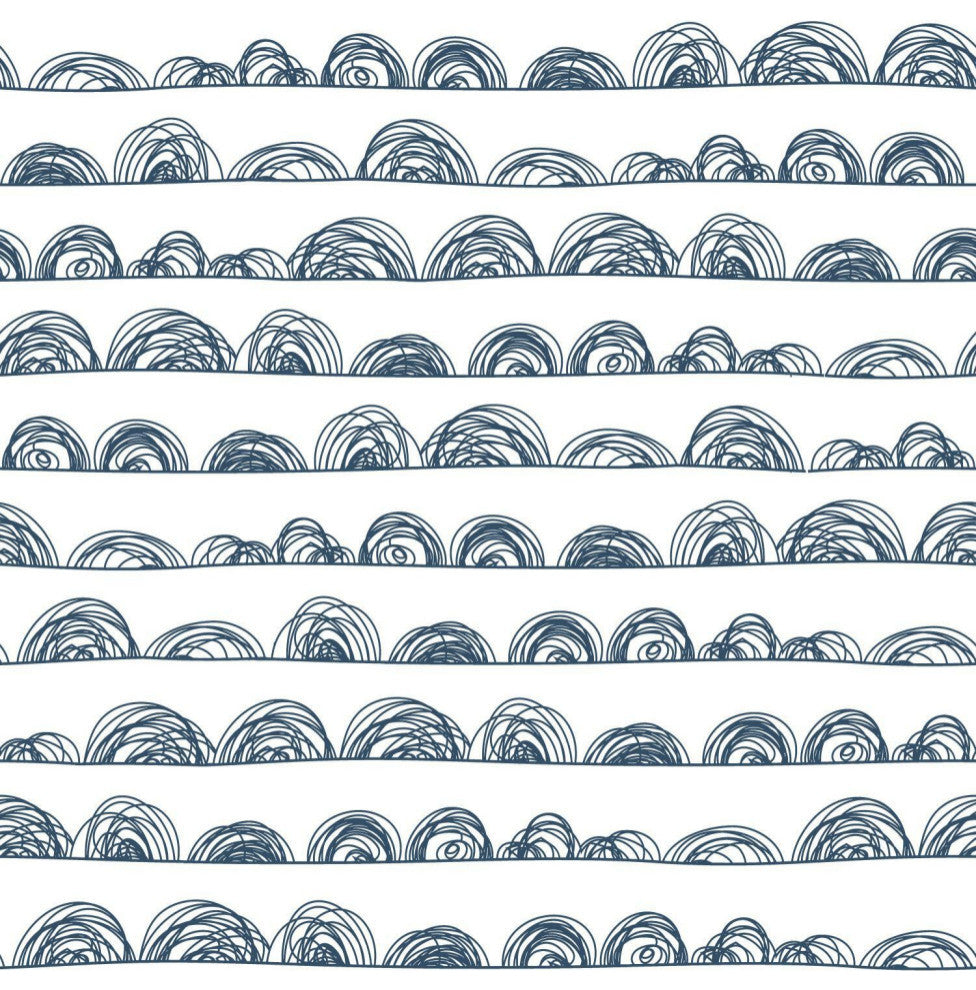 White & Indigo Doodle Scallop Peel & Stick Wallpaper