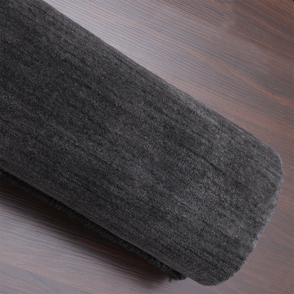 HAND KNOTTED LOOM WOOL ECO - FRIENDLY AREA RUGS - Charcoal,Contemporary