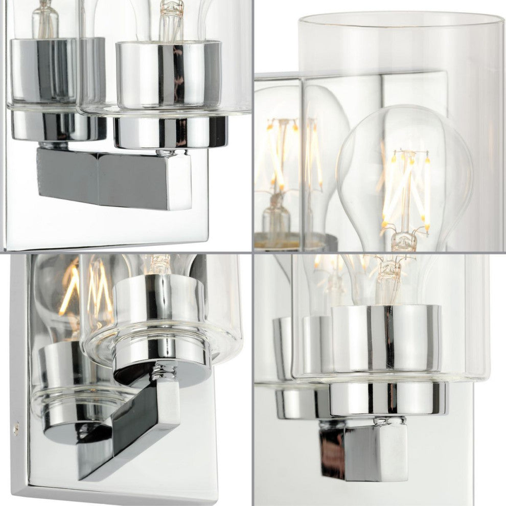 Goodwin 1-Lt Polished Chrome Modern Vanity Light With Clear Glass
