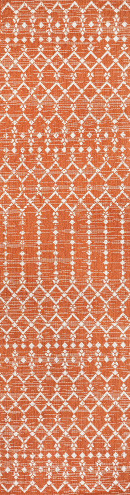 Ourika Moroccan Geometric Indoor/Outdoor Rug, Orange/Cream, 2x8