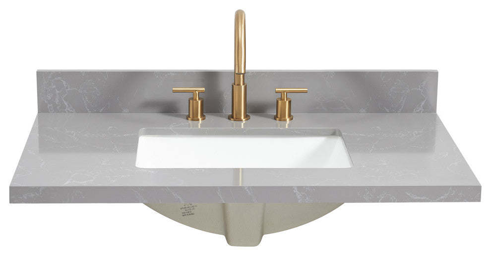 Jaen Composite Stone Vanity Top With Ceramic Sink, Reticulated Gray, 37"