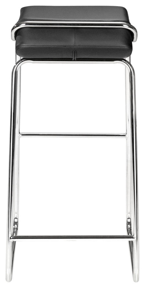 Bar Stool Chair Barstool, Set of 2, Faux Vinyl Leather, Steel, Black, Chrome