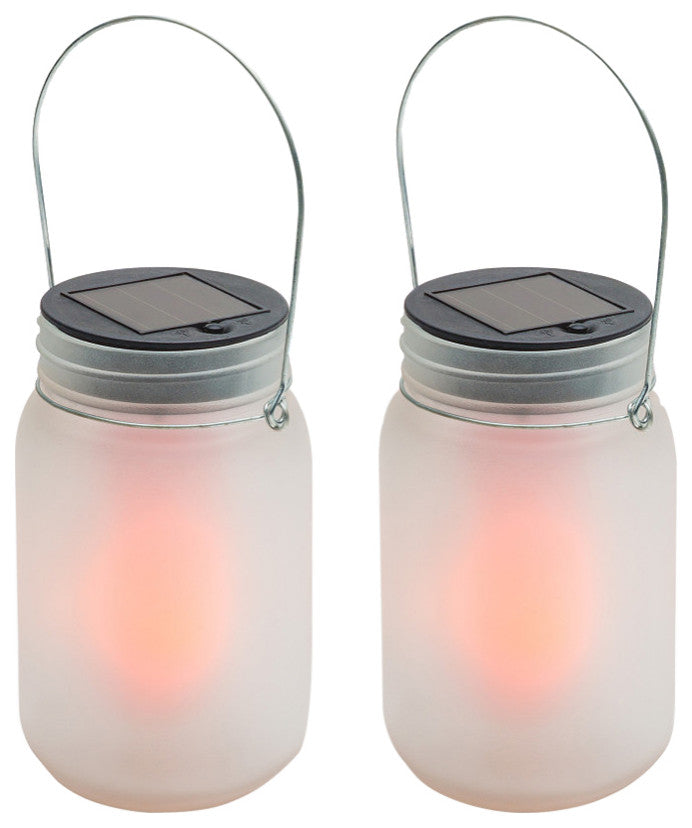Outdoor Solar Powered Pathway Lantern Flickering LED Light Jars, Set of 2