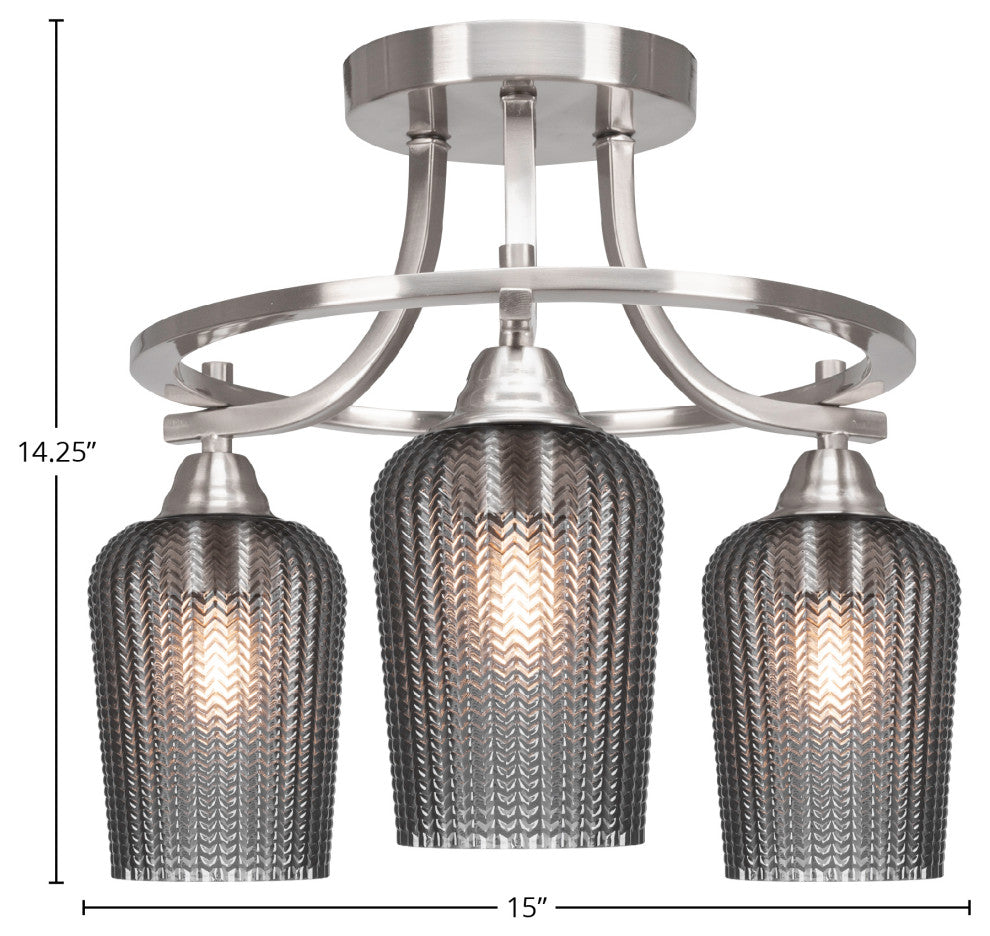 Paramount 3-Light Semi-Flush Light, Brushed Nickel, 5" Smoke Textured Glass