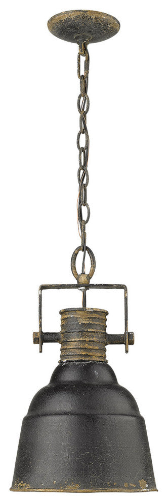 Golden Lighting 0843-1P Quarry 9"W Mini Pendant - Antique Black Iron