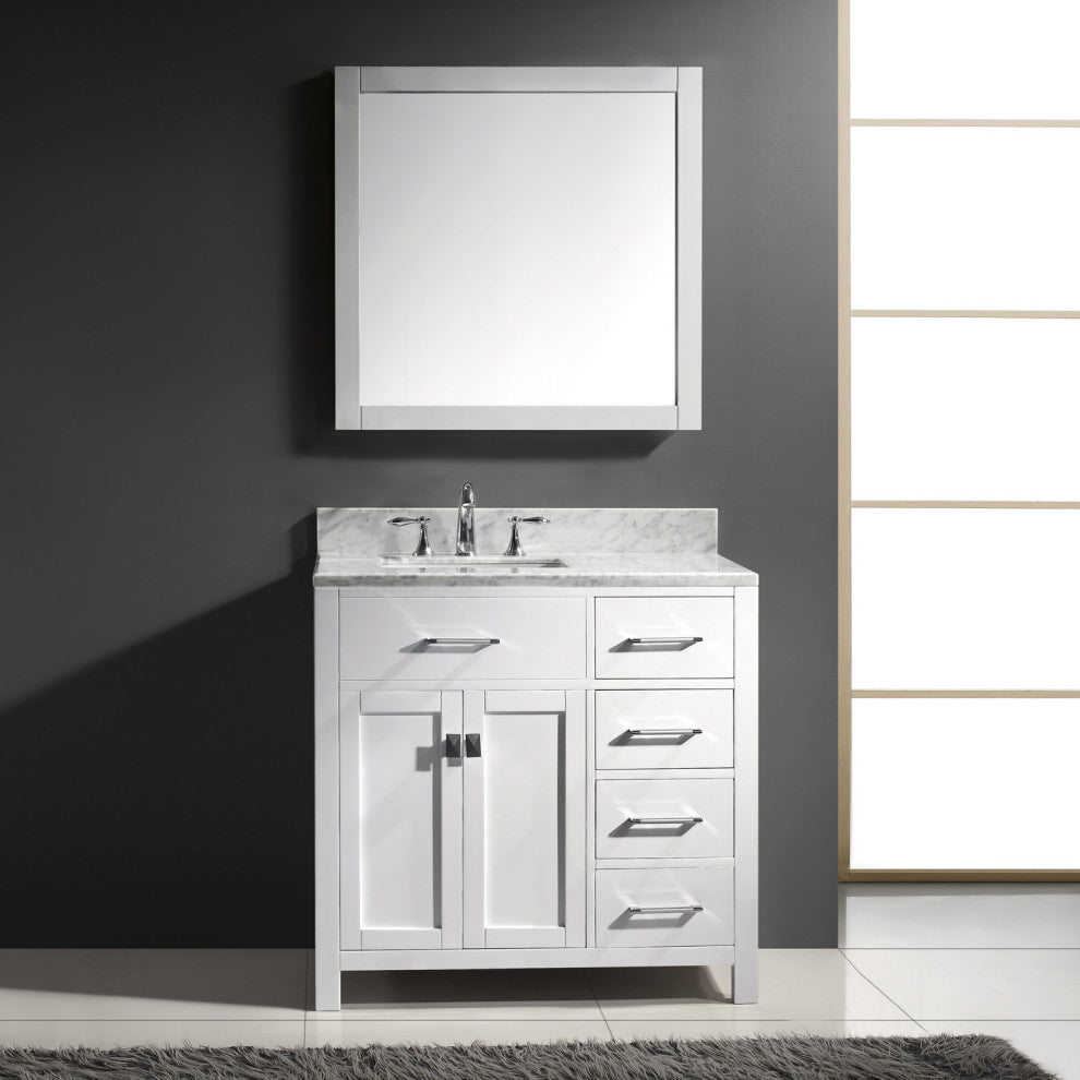 Caroline Parkway 36" Single Bathroom Vanity Set White, Marble Top