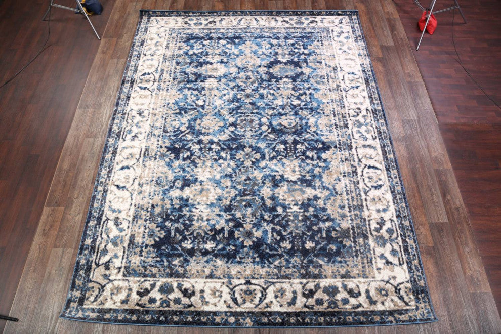 Distressed Agra Traditional Oriental Area Rug, Blue, 3x5''
