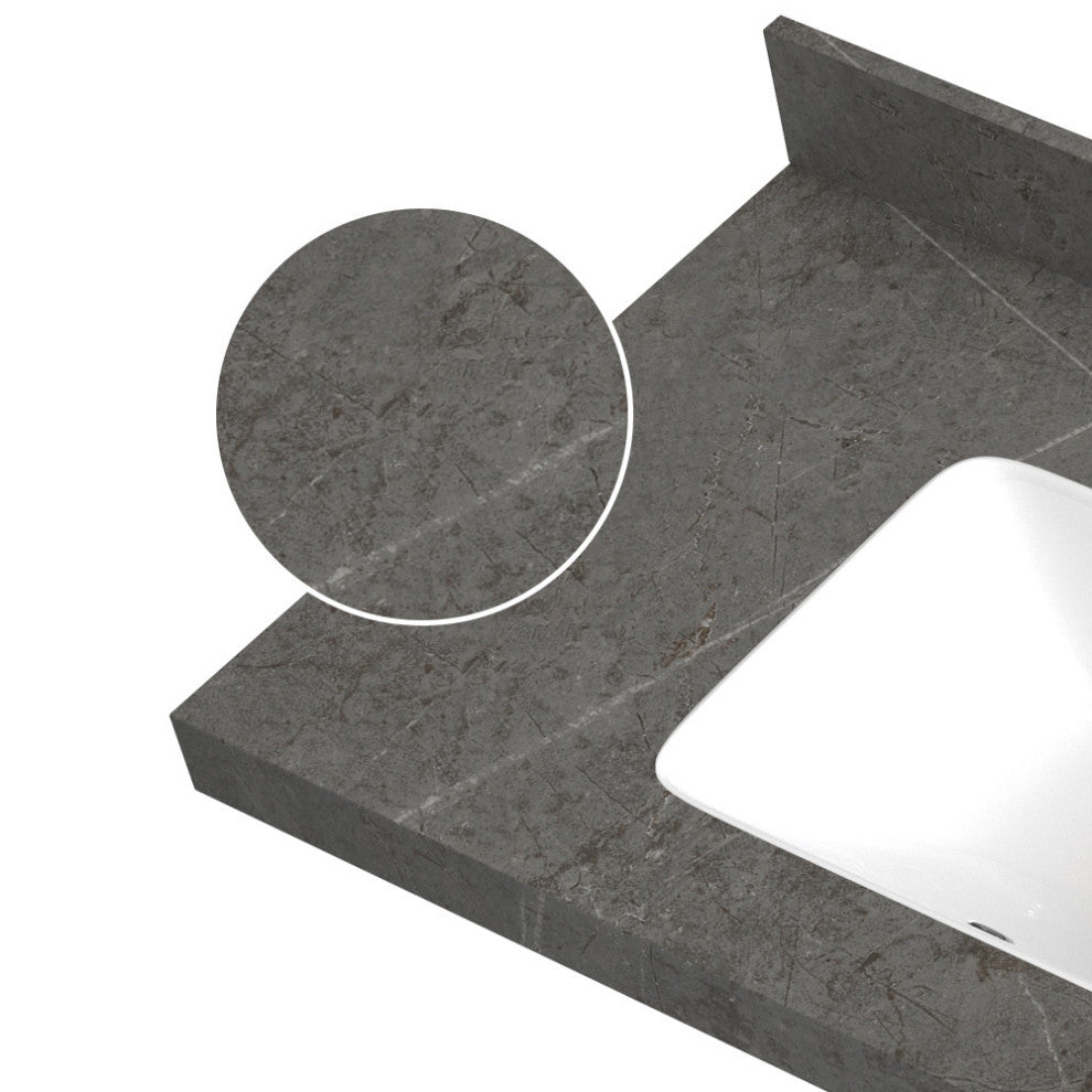 73 in. Engineered Composite White Rectangular Double Sink Vanity Top, Armani Gray