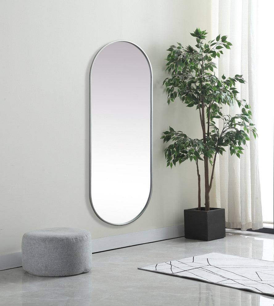 Home Living Metal Frame Oval Mirror 24x60 Inch, Silver