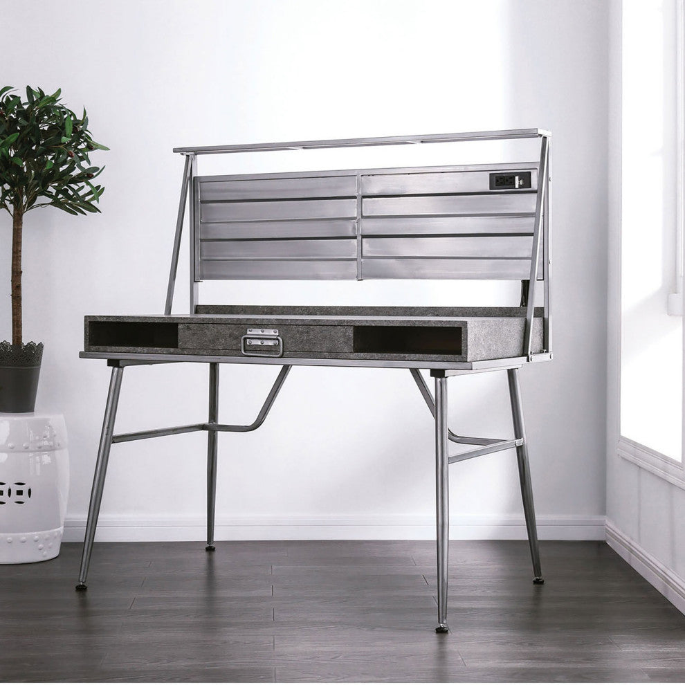 Metal Desk With Storage, Silver Finish