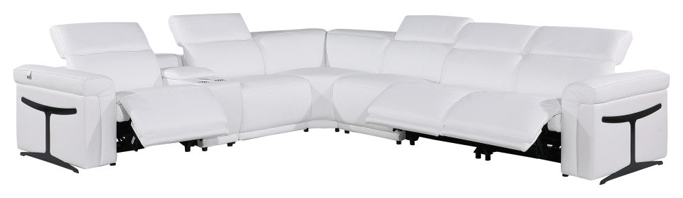 Giovanni 7-Piece 3-Power Reclining Italian Leather Sectional, White