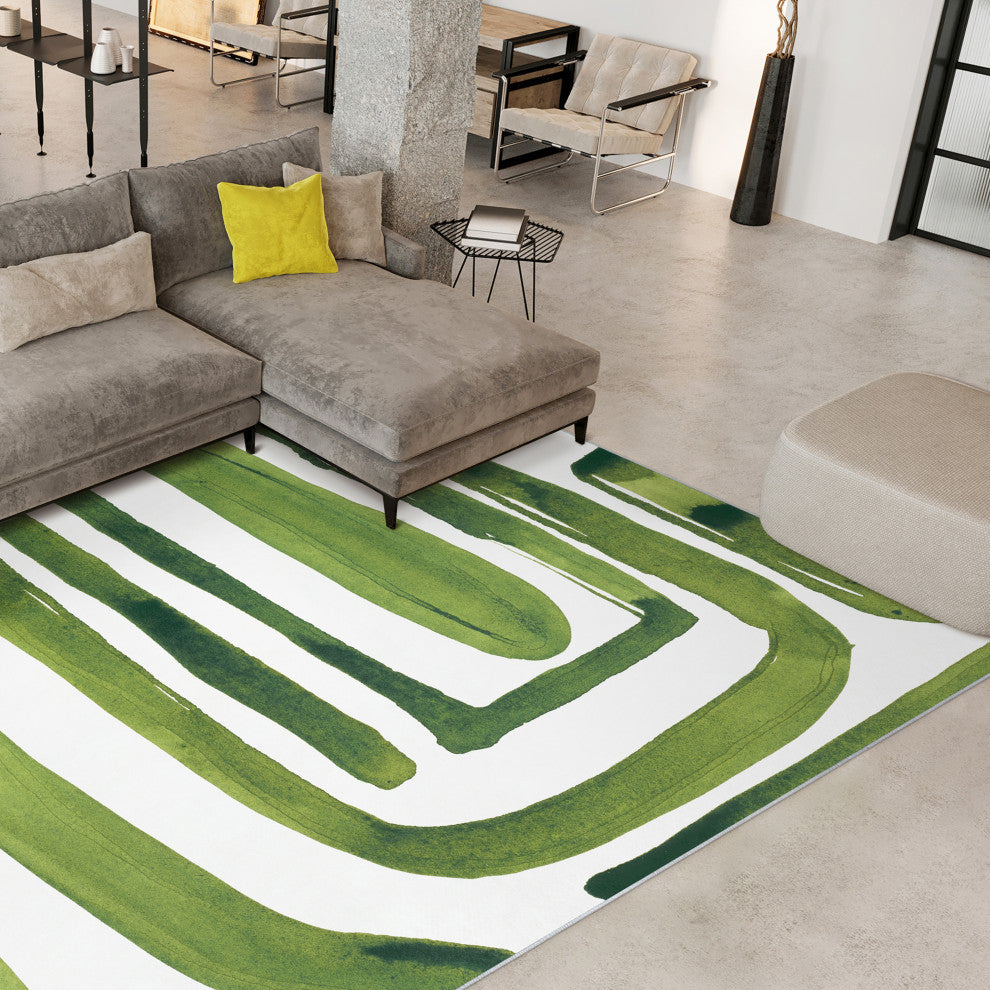 Green Labyrinth II Abstract Art Area Rug, 7.5'x10.3'