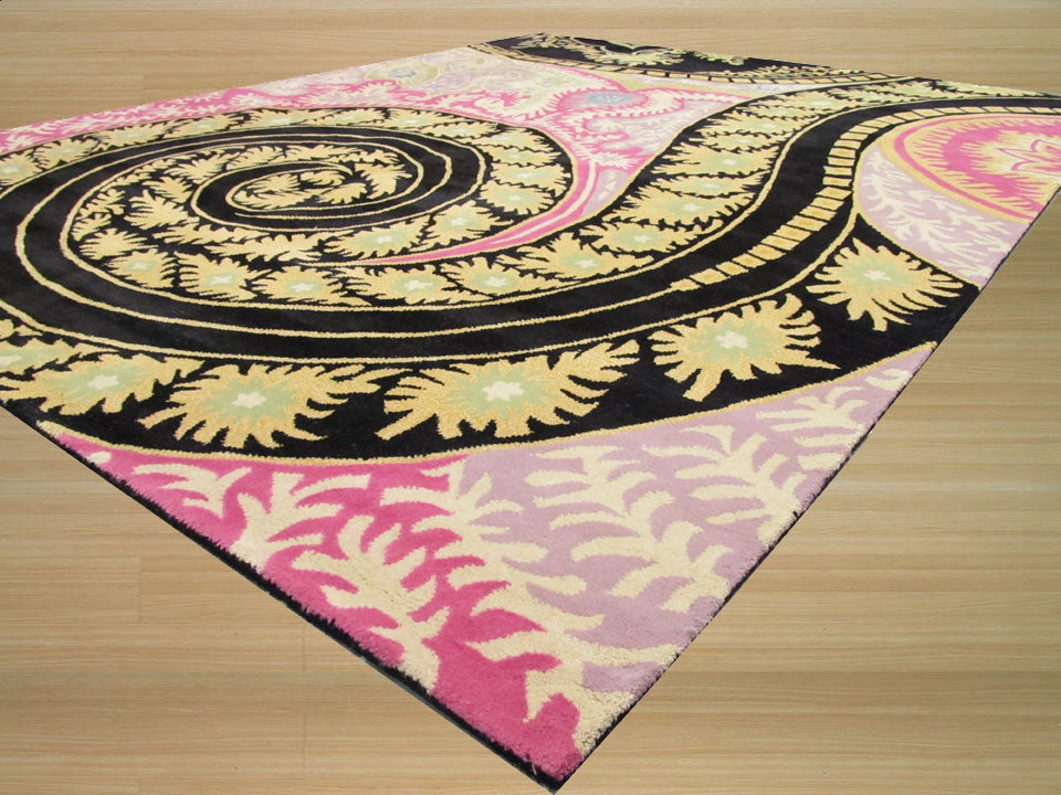 Hand-Tufted Wool Black Contemporary Abstract Paisley Rug, 5' X 8'