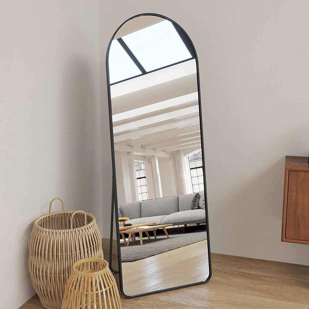 Rectangular Aluminum Framed Freestanding Bedroom Mirror, Black, 20'' X 63''