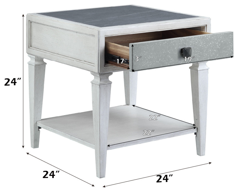 ACME Katia End Table in Rustic Gray & Weathered White Finish