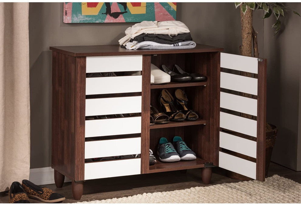 Oak and White 2-Tone Shoe Cabinet with 2 Doors