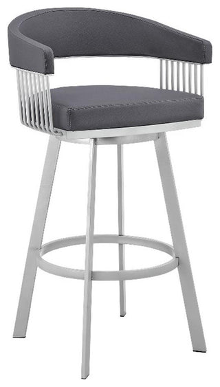 Armen Living Bronson 25" Faux Leather Counter Stool in Gray/Stainless Steel