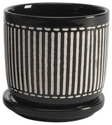 2-Piece Set, 5" and 6" Vertical Lines Planter With Sauceramic Black