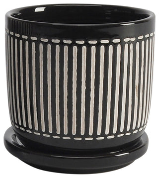 2-Piece Set, 5" and 6" Vertical Lines Planter With Sauceramic Black