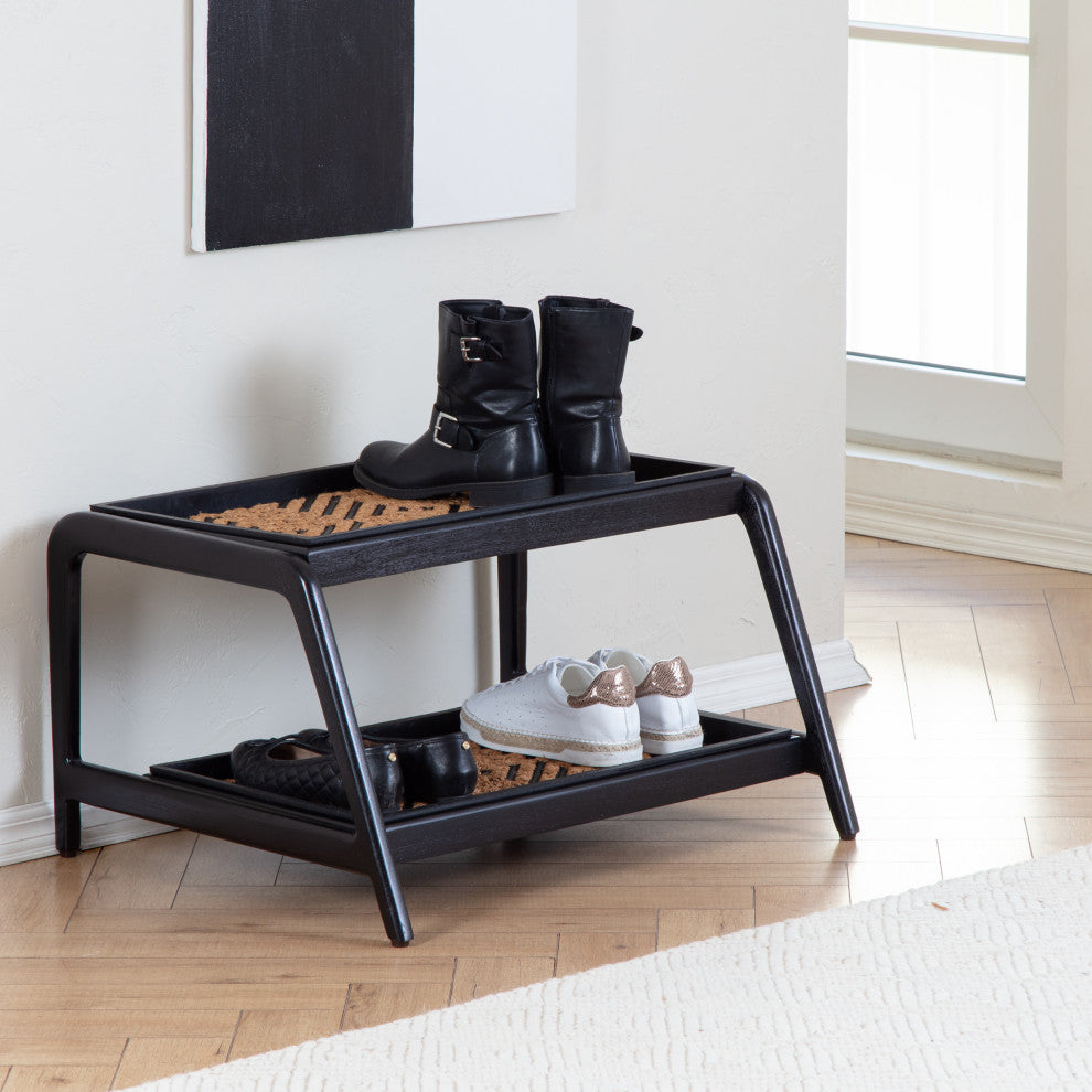 Double-Tier Black Stand With 2-Pair Rubber Boot Trays Galapagos