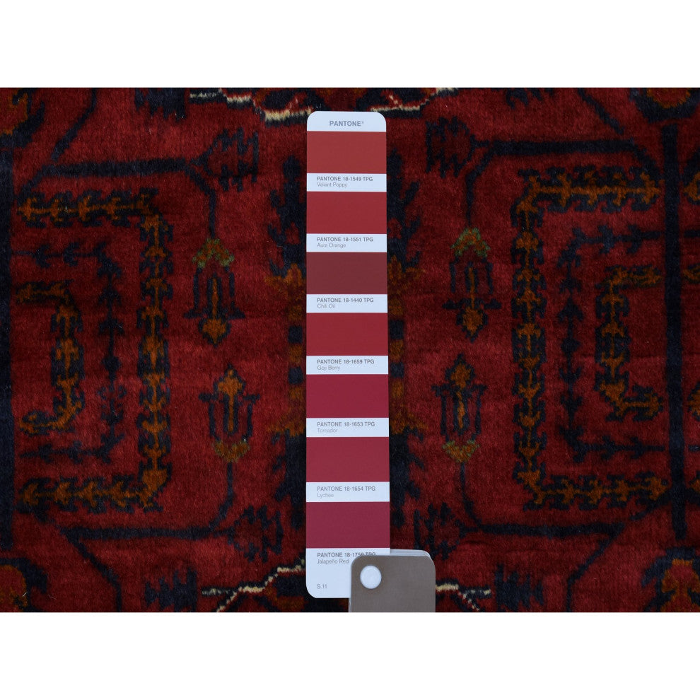 Deep and Saturated Red, Afghan Khamyab, Soft Wool Hand Knotted Rug, 3'4"x4'9"