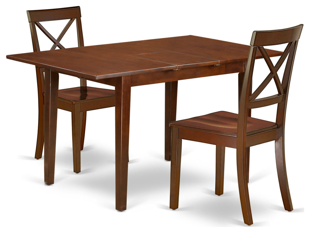 3Pc Rectangle 42/53.5" Dining Table, 12, Leaf And Two Wood Seat Dining Chairs