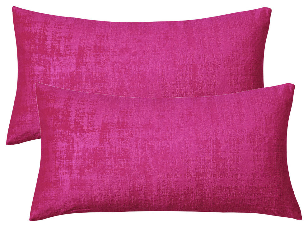Velvet 2 Piece Lumbar Pillow Cover Set, Raspberry Rose, 2 Piece, 14"x26"