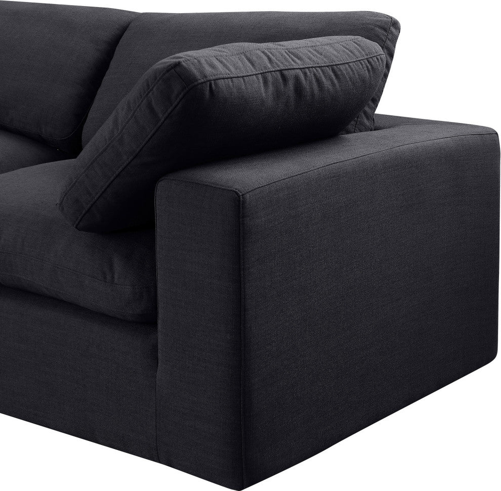 Comfy Upholstered L-Shaped Modular Sectional, Black, 6-Piece: 3 Armless Chair, 3 Corner Chair, Linen Textured Fabric