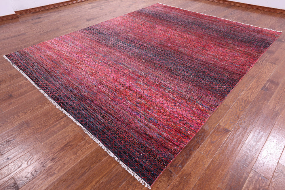 9' 3" X 11' 9" Savannah Grass Hand Knotted Wool & Silk Rug - Q15963