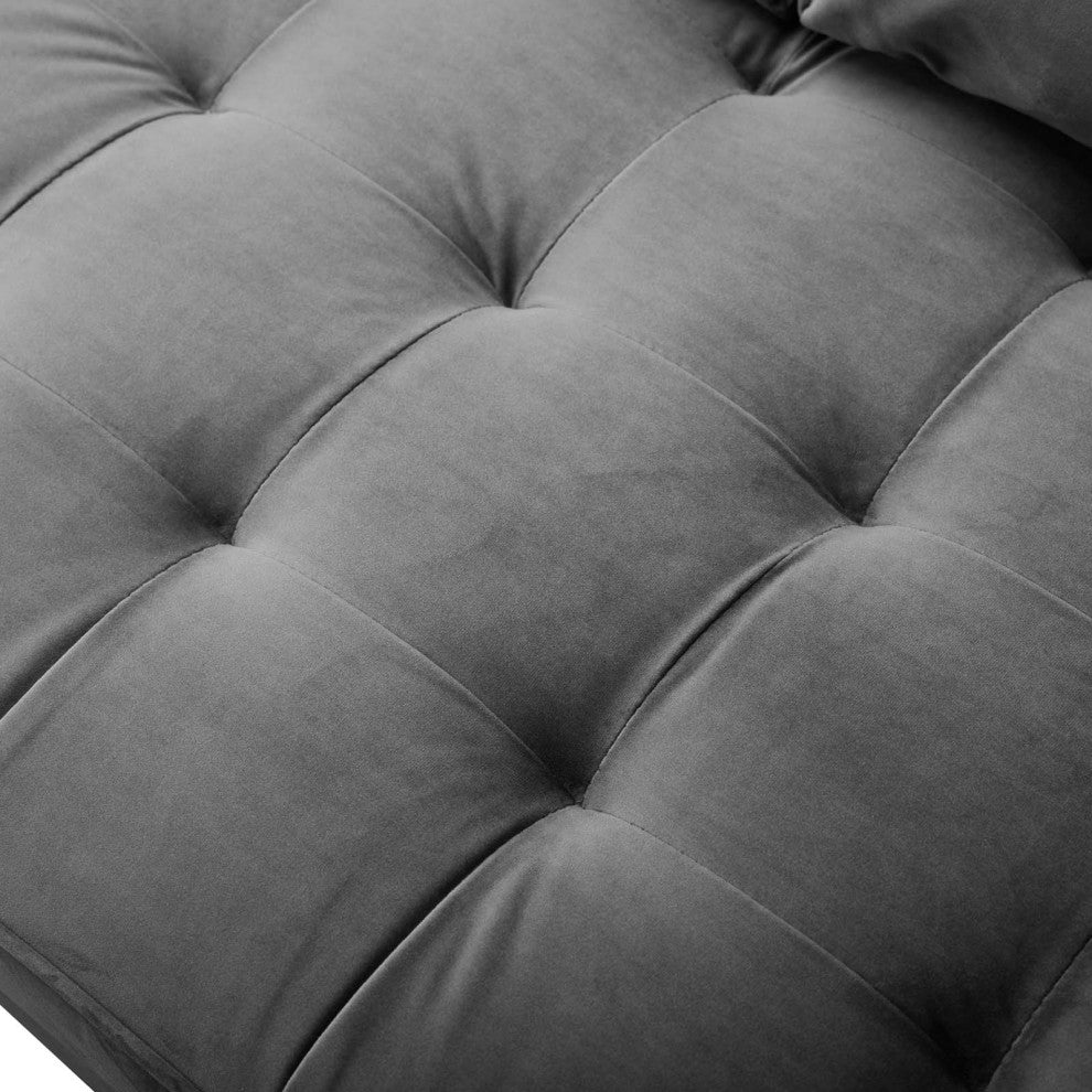 Loveseat Sofa, Velvet, Gray, Modern, Living Lounge Hotel Lobby Hospitality
