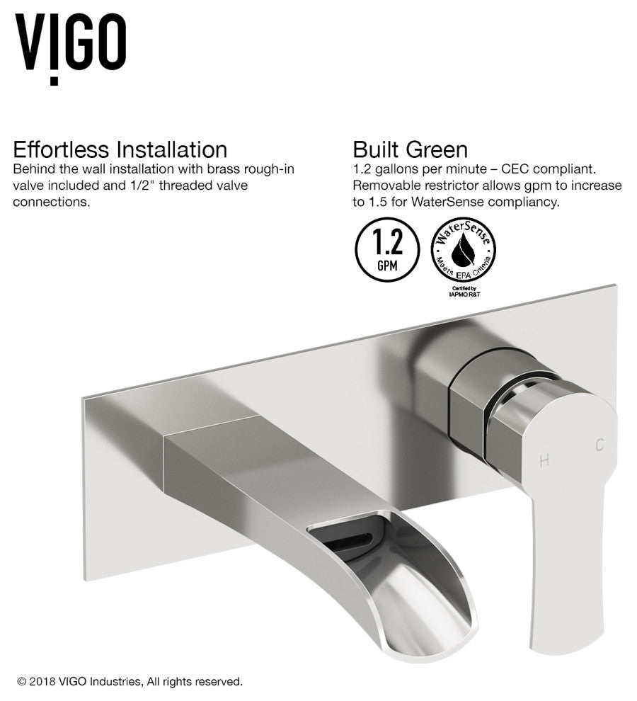 VIGO Cornelius 3" H Single Handle Wall Mount Bathroom Faucet, Brushed Nickel