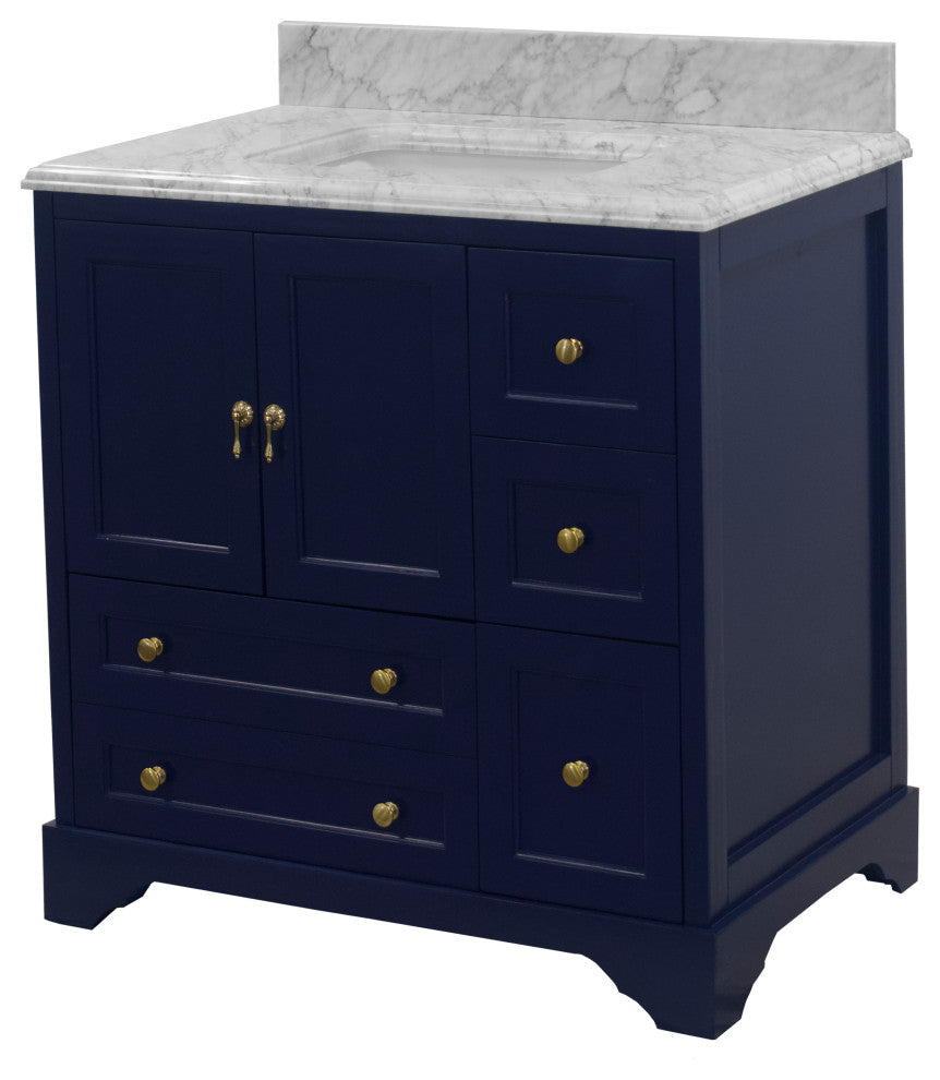 Madison 36" Bathroom Vanity, Royal Blue, Carrara Marble