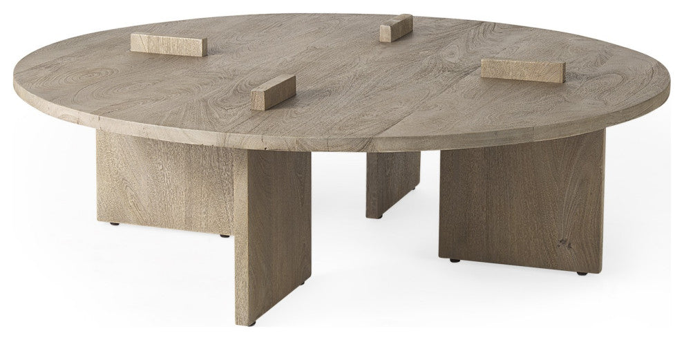 Cool Gray Brown Round Wooden Coffee Table