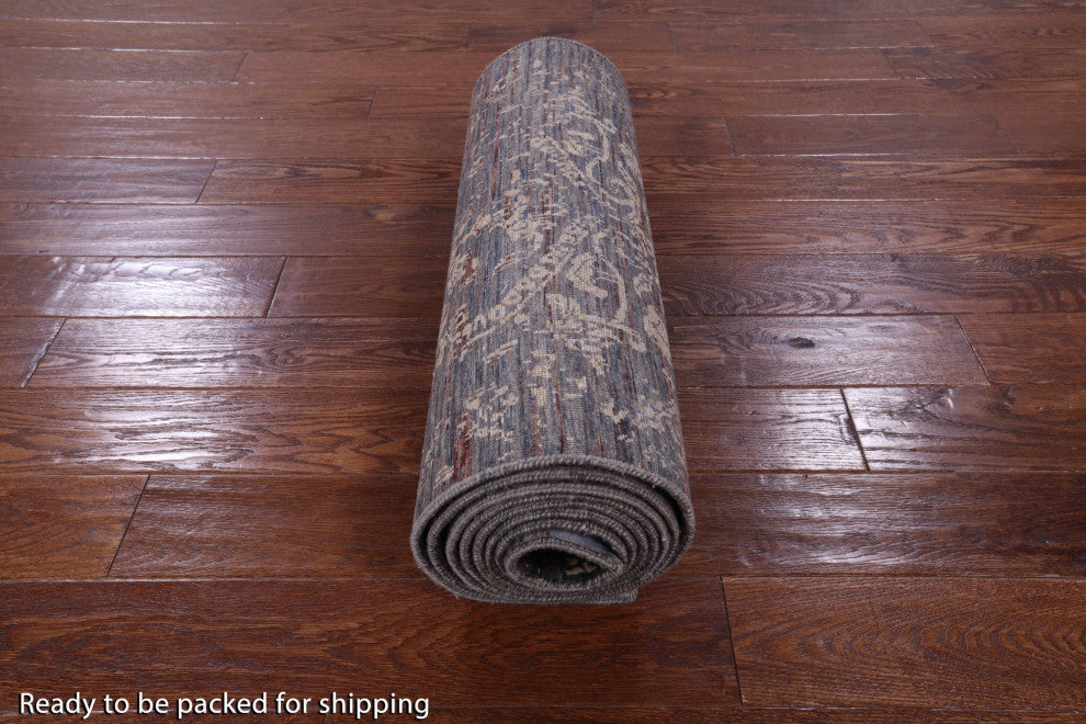 Modern Wool and Silk Hand-Knotted Runner Rug 2' 6" X 11' 11" Q9251