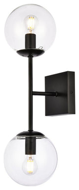 Noah 2-Light Black and Clear Glass Wall Sconce