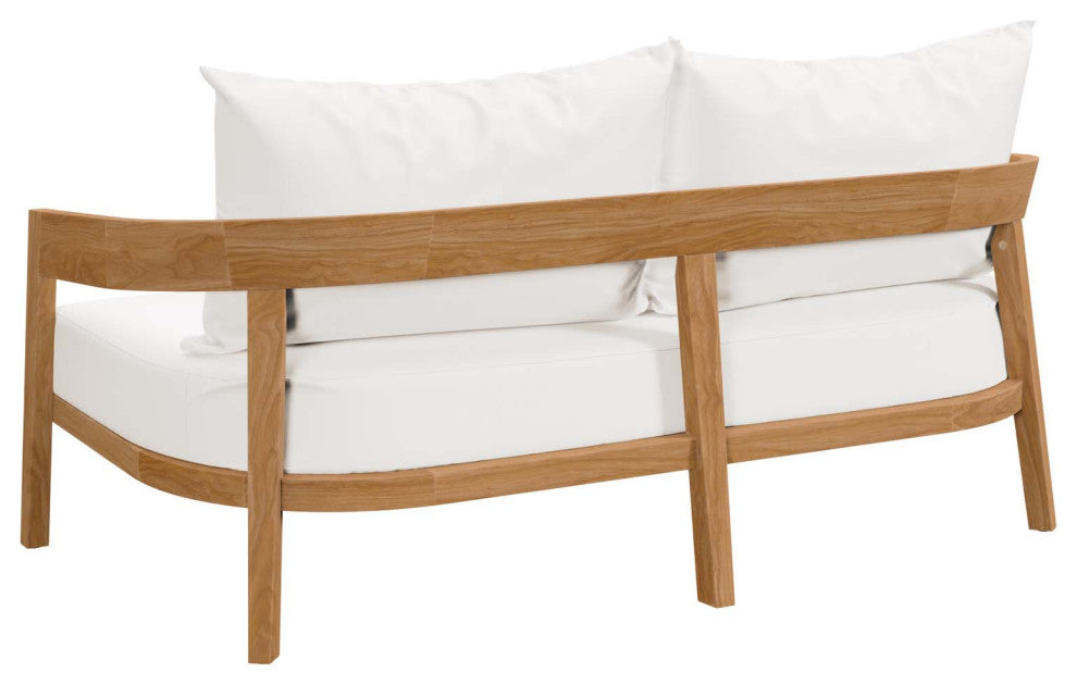 Lounge Loveseat Sofa, White Natural, Teak Wood, Modern, Outdoor Hospitality
