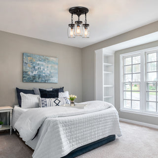 3-Light Glass Mason Jar Hanging Ceiling Pendant Fixture