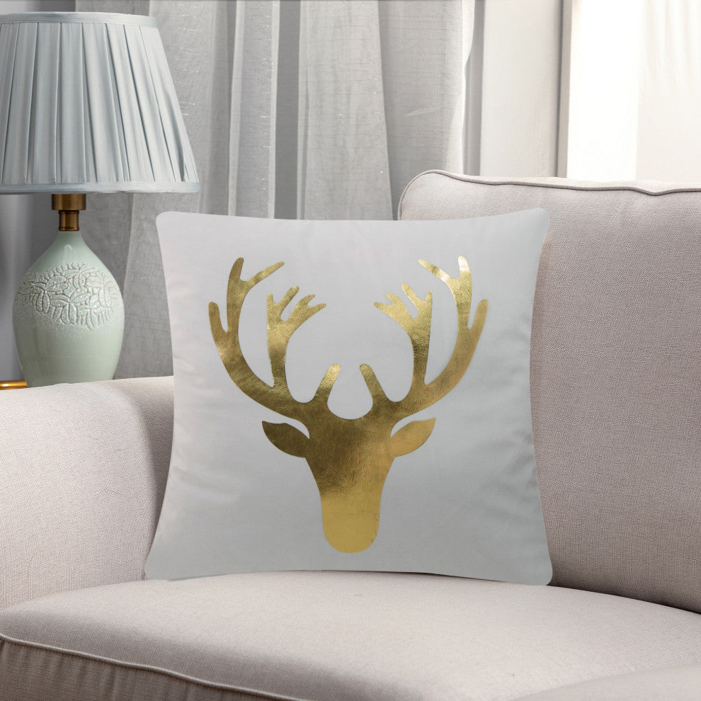 Christmas Icons Throw Pillow Set of 2, Print Gold Reindeer