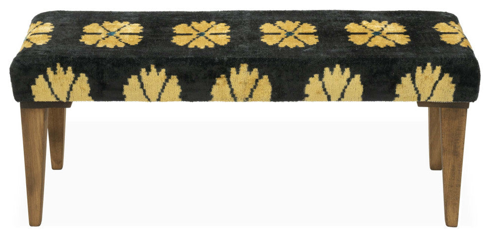 Bench Upholstered with Silk Velvet Ikat Fabric