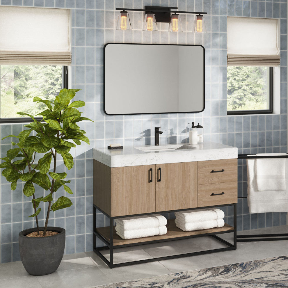 Bahia Bath Vanity, Oak, 42", Matte Black Hardware, Single, Freestanding