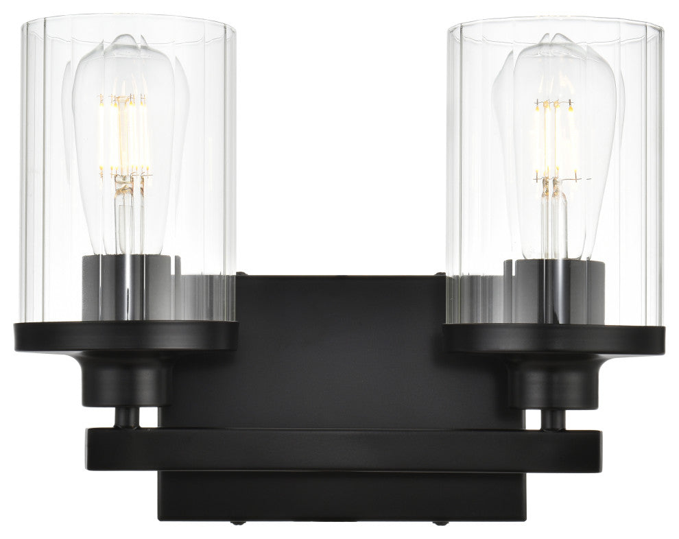 2 Light Black And Clear Bath Sconce