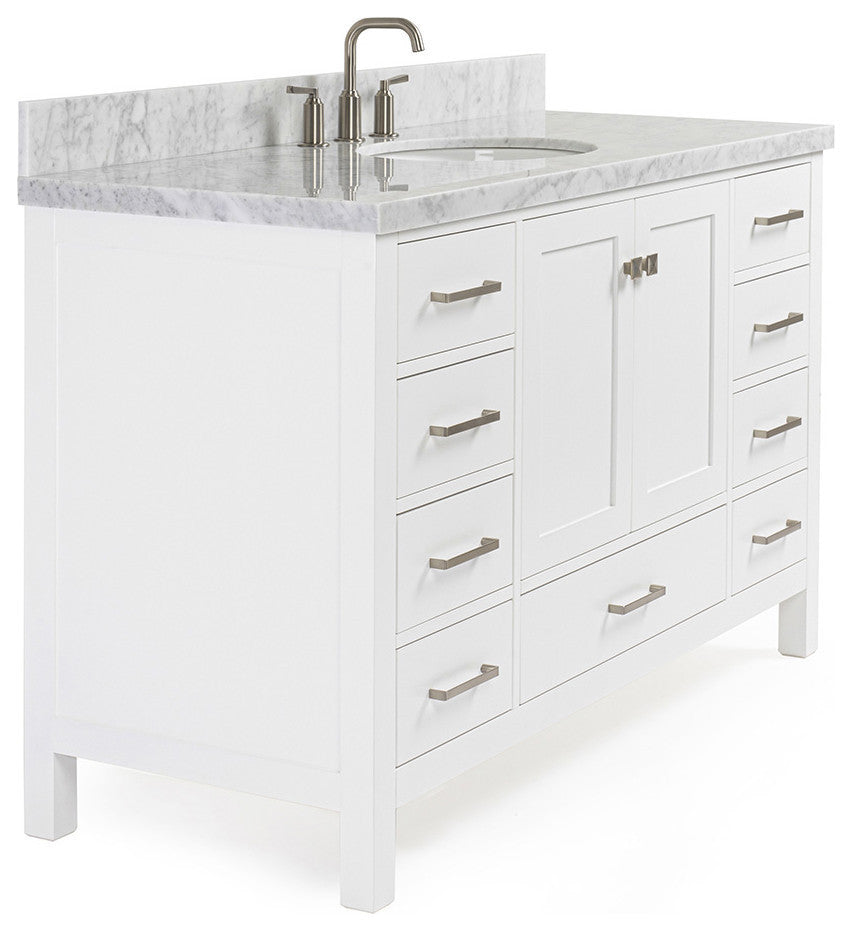 ARIEL Cambridge 55" Single Oval Sink Bathroom Vanity White With Marble Top