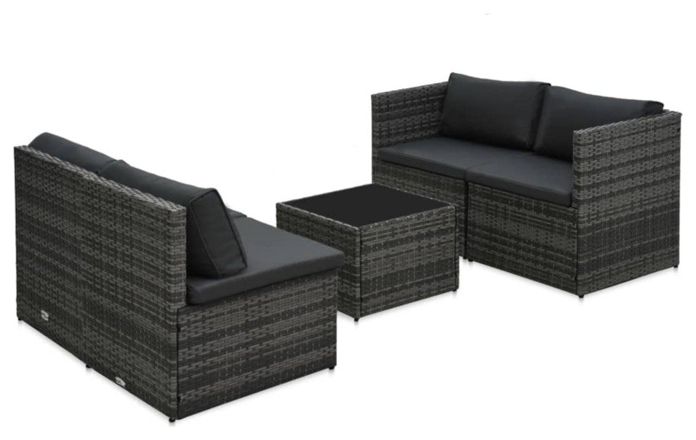 vidaXL 5-Piece Garden Lounge Set With Cushions Poly Rattan Gray