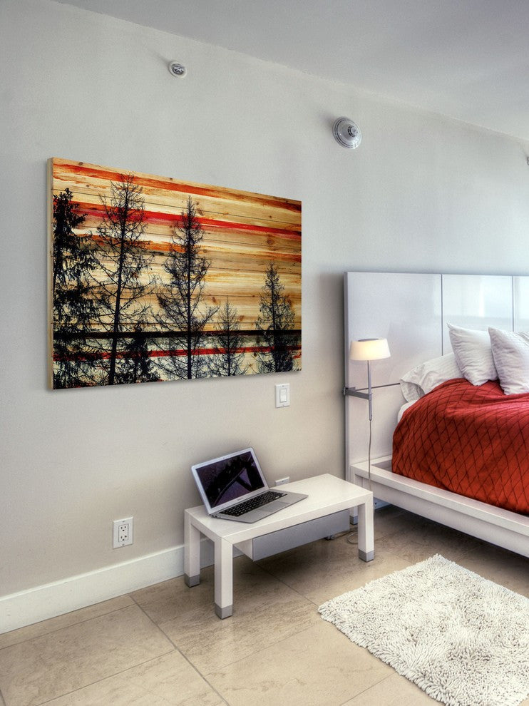 "Pine Forest Trees" Print on Natural Pine Wood, 36"x24"