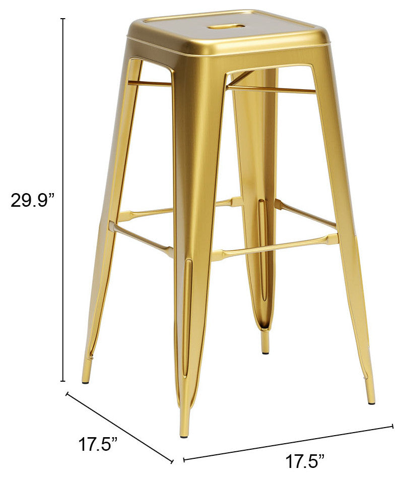 Bar Stool Chair Barstool, Set of 4, Steel Metal, Brass, Gold, Cafe Bistro